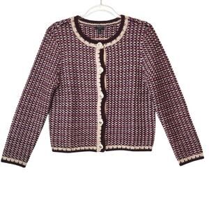 Talbots Tweed Crewneck Cardigan Sweater Burgundy Button Down MP Classic Cozy